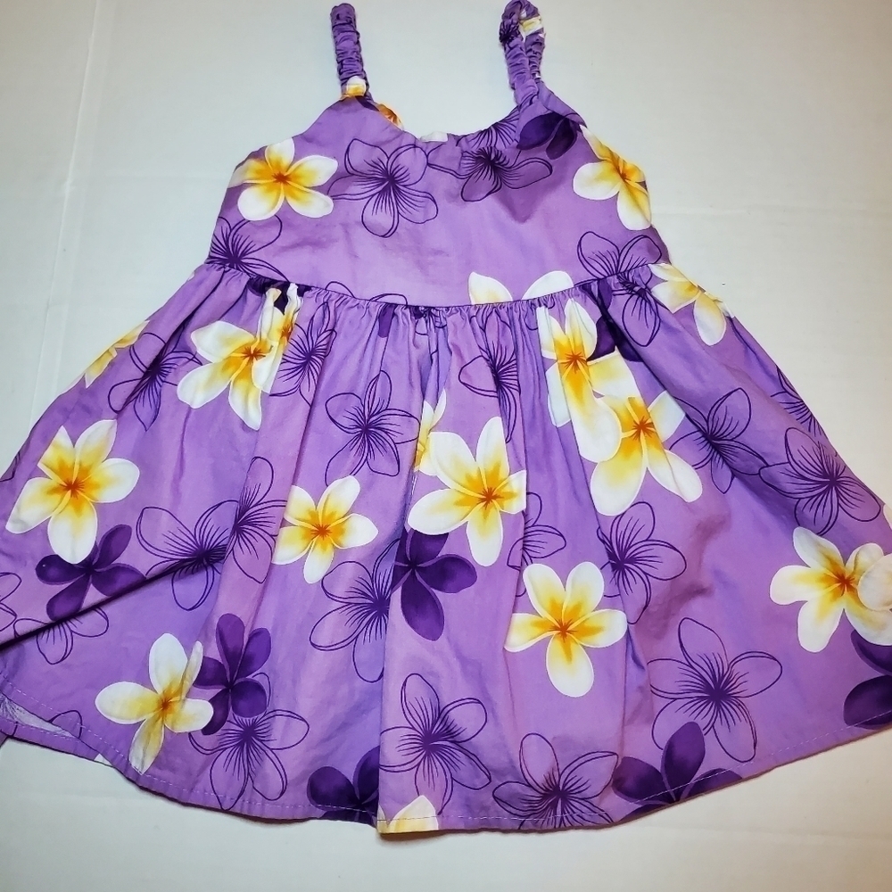 Pacific Legend Hawaiian Dress Sz 1-2 Floral Beach Purple Yellow Orchid Tropical